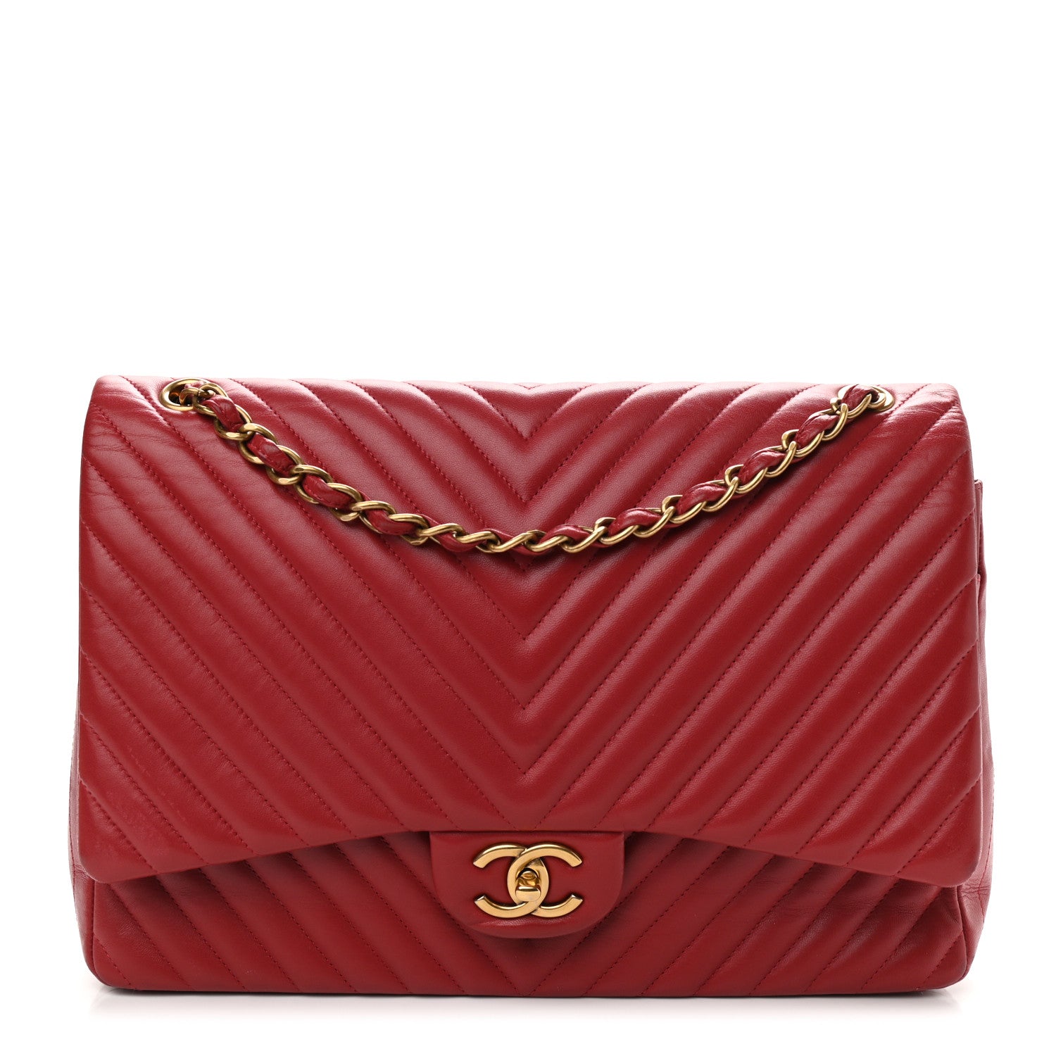Chanel Lambskin Chevron Quilted Maxi Double Flap Dark Red 1 of 15