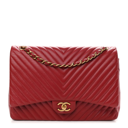 Chanel Lambskin Chevron Quilted Maxi Double Flap Dark Red 1 of 15
