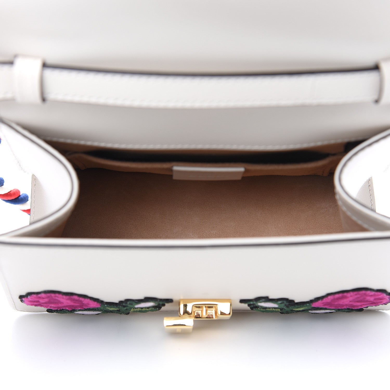 Gucci Calfskin Embroidered Mini Sylvie Top Handle Bag White 5 of 12