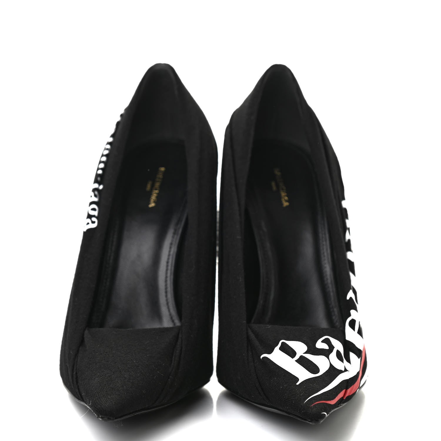 Balenciaga Jersey Crepe Political Campaign Logo Knife 115 Pointed Pumps 39.5 Black White Rouge 2 of 10