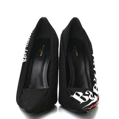 Balenciaga Jersey Crepe Political Campaign Logo Knife 115 Pointed Pumps 39.5 Black White Rouge 2 of 10