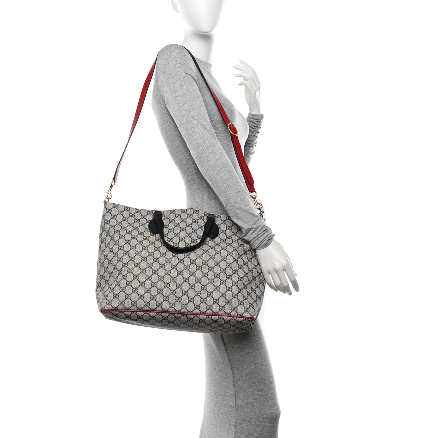 Soft GG Supreme Monogram Medium Crossbody Tote Beige Black Red