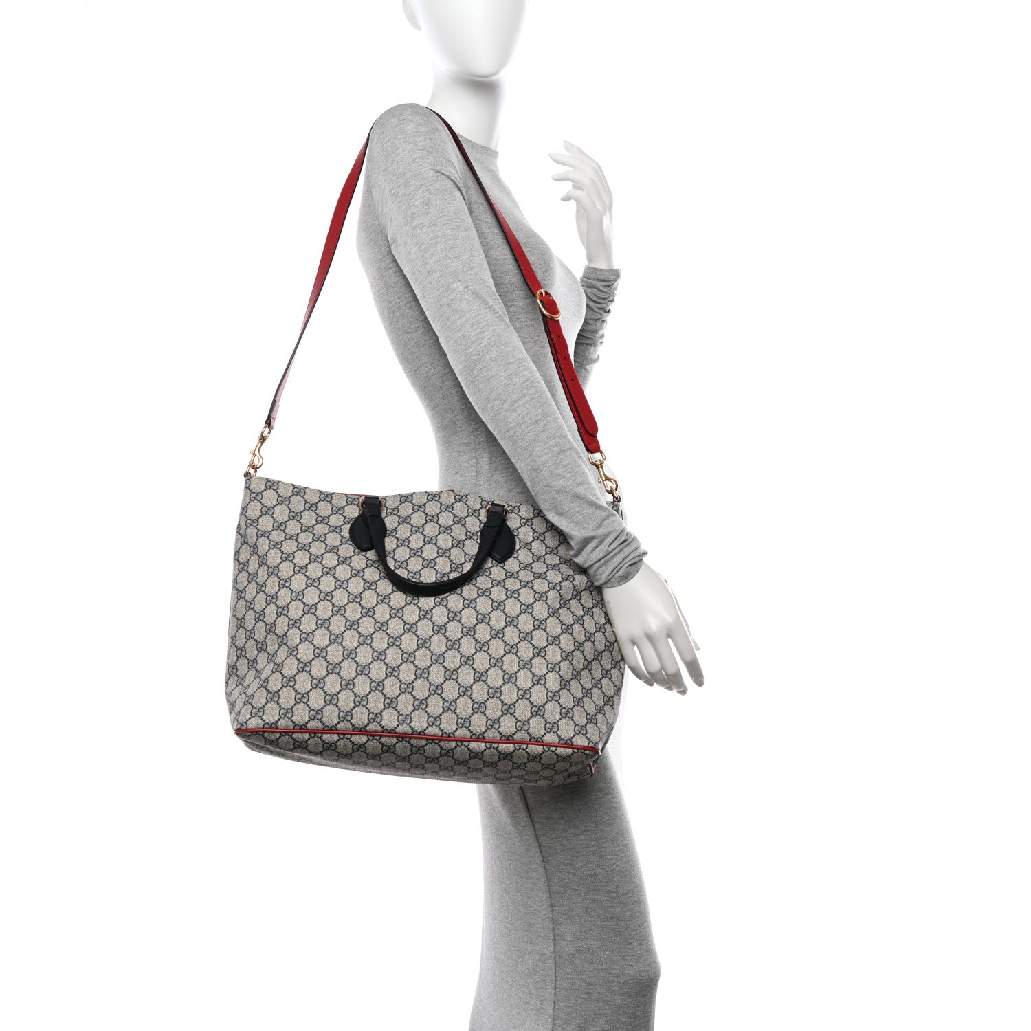 Gucci Soft GG Supreme Monogram Medium Crossbody Tote Beige Black Red 2 of 12