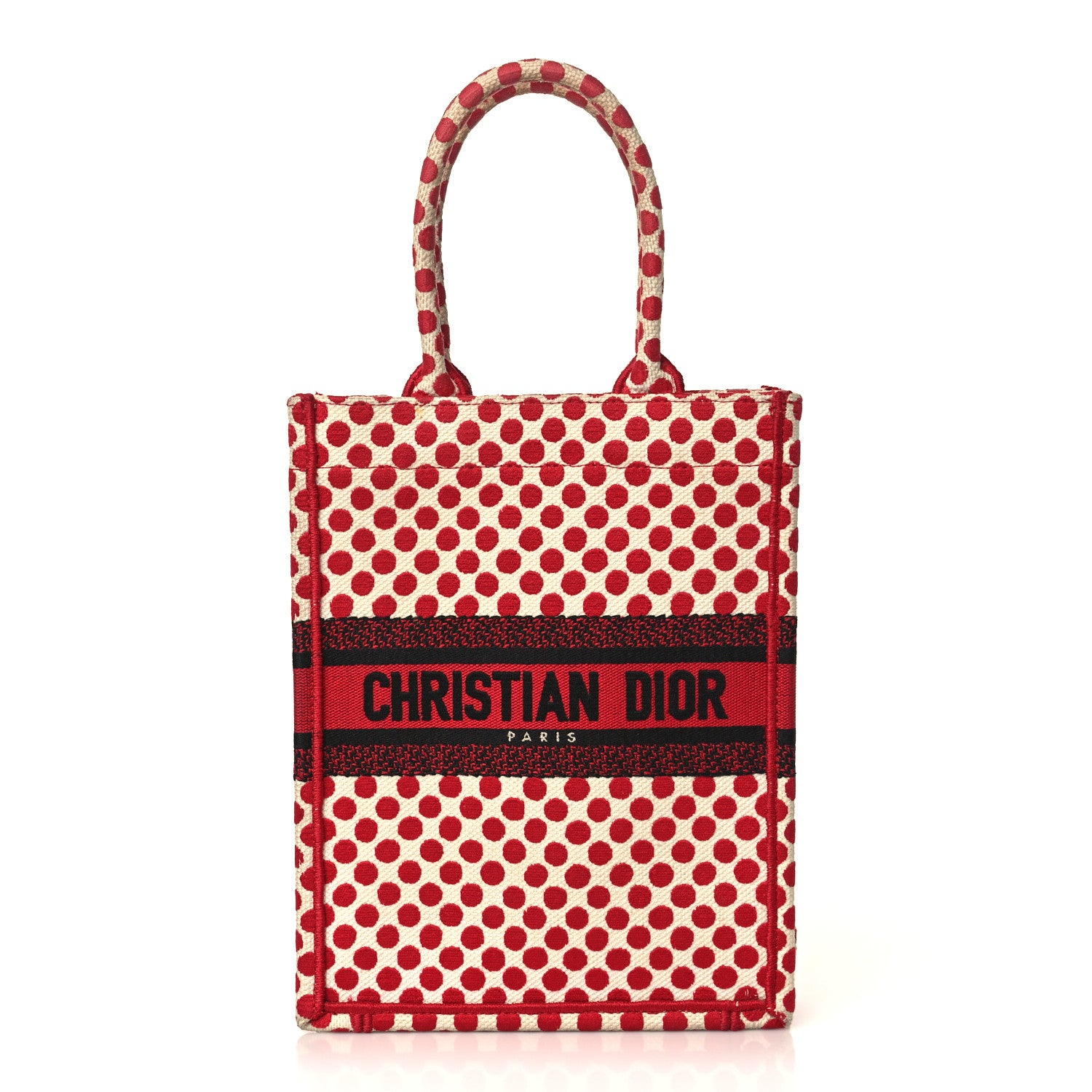 Christian Dior Canvas DiorAmour Dots Vertical Book Tote Red 1 of 10