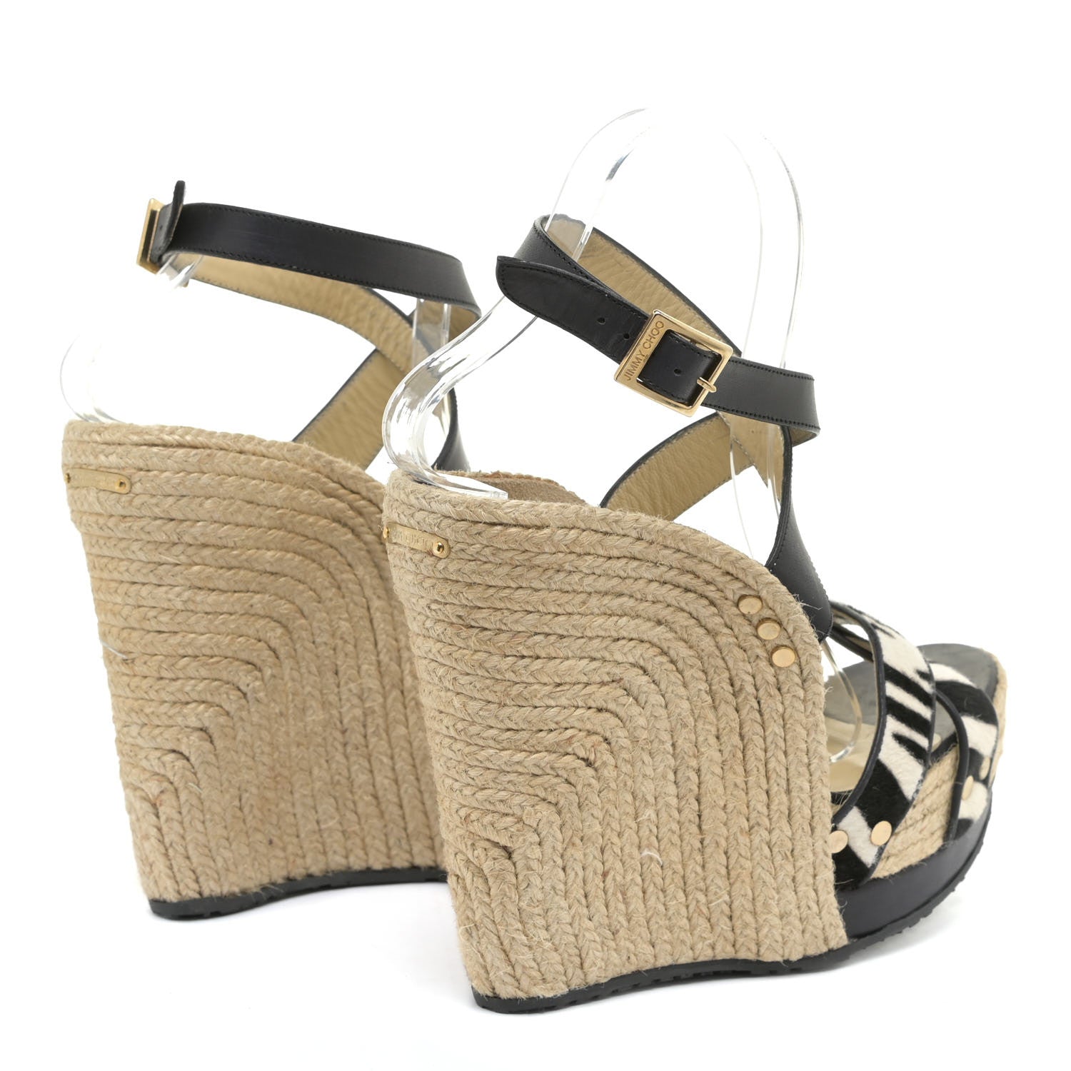 Jimmy Choo Pony Hair Zebra Print Papahi Espadrille Wedges 41 Black White 4 of 16