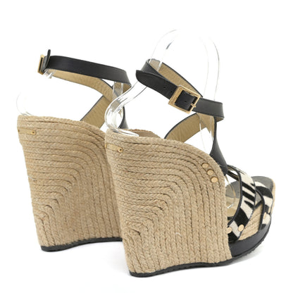 Jimmy Choo Pony Hair Zebra Print Papahi Espadrille Wedges 41 Black White 4 of 16