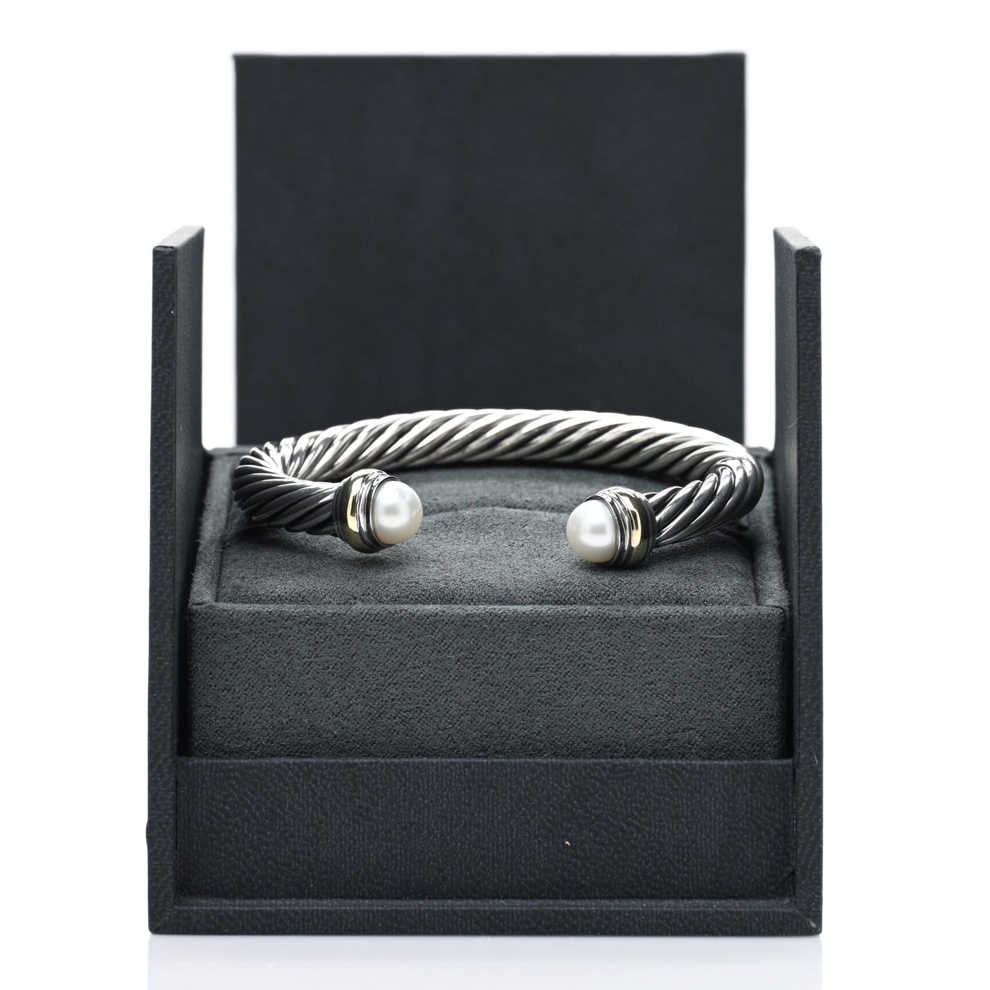 Sterling Silver 14K Yellow Gold Pearl 7mm Cable Classics Bracelet