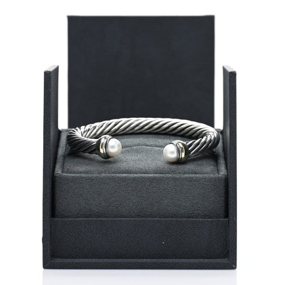 David Yurman Sterling Silver 14K Yellow Gold Pearl 7mm Cable Classics Bracelet 4 of 4