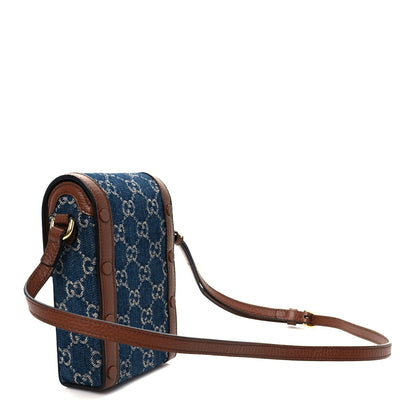 Gucci New Denim GG Monogram Dollar Calfskin Mini Horsebit 1955 Crossbody Bag Blue Tea Cuir Epilog 3 of 10