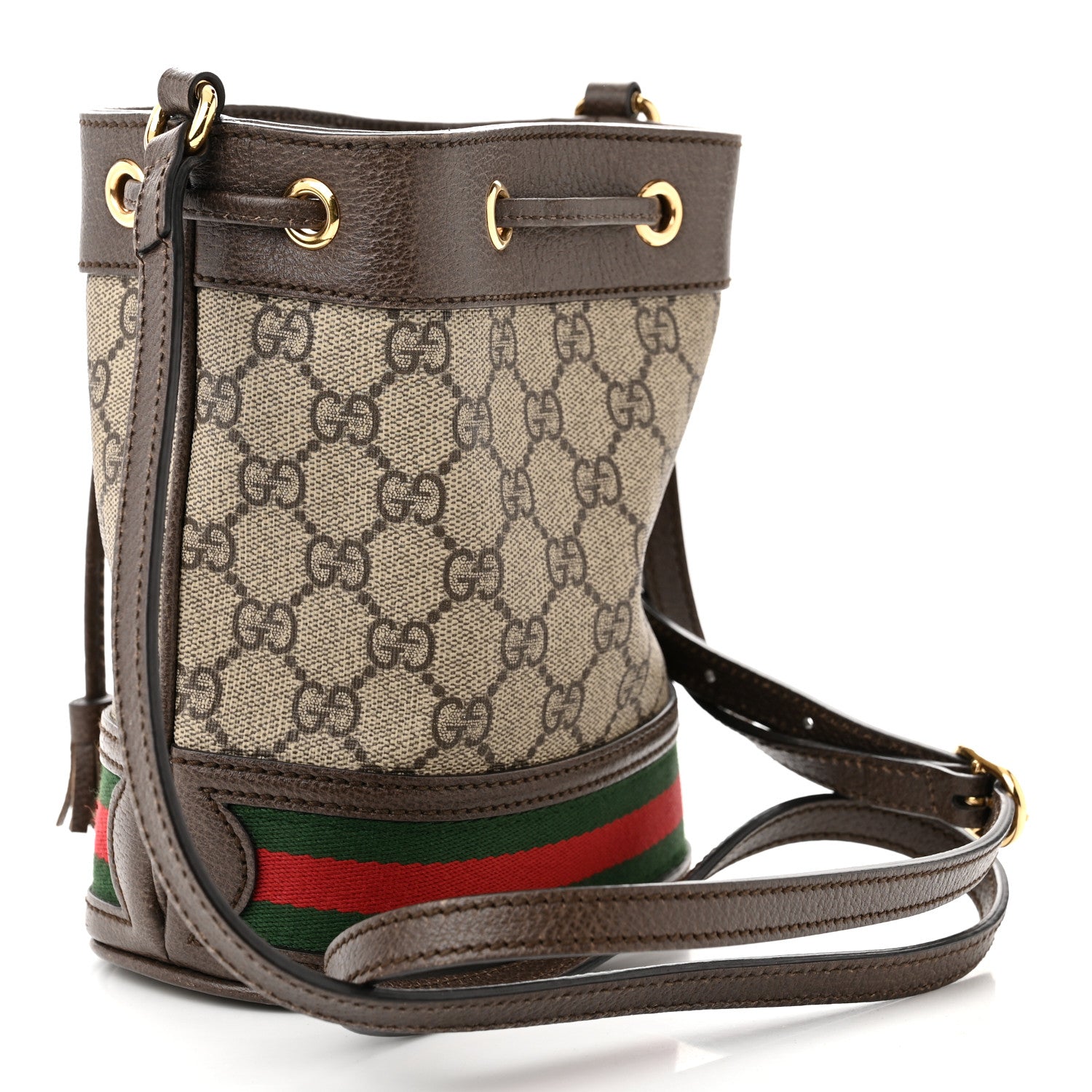 Gucci GG Supreme Monogram Web Mini Ophidia Bucket Bag Brown 3 of 12