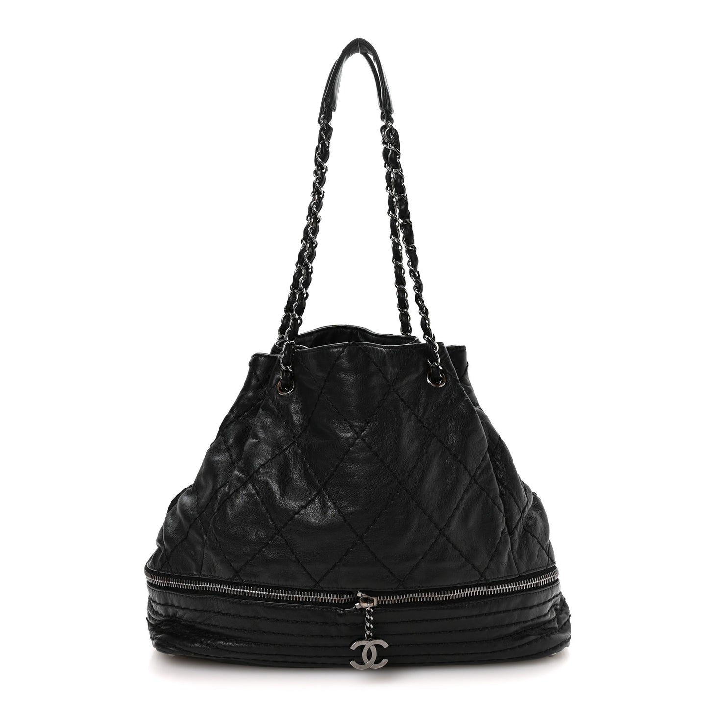 Lambskin Stitched Expandable Tote Black