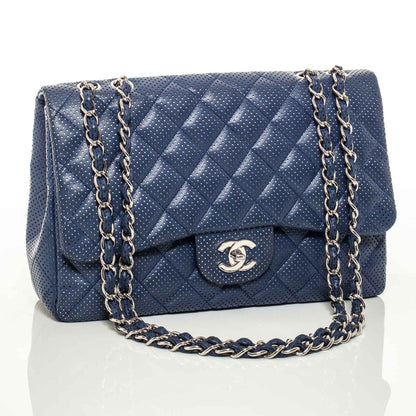 Chanel Calfskin Perforated Jumbo Flap Blue 1 of 9