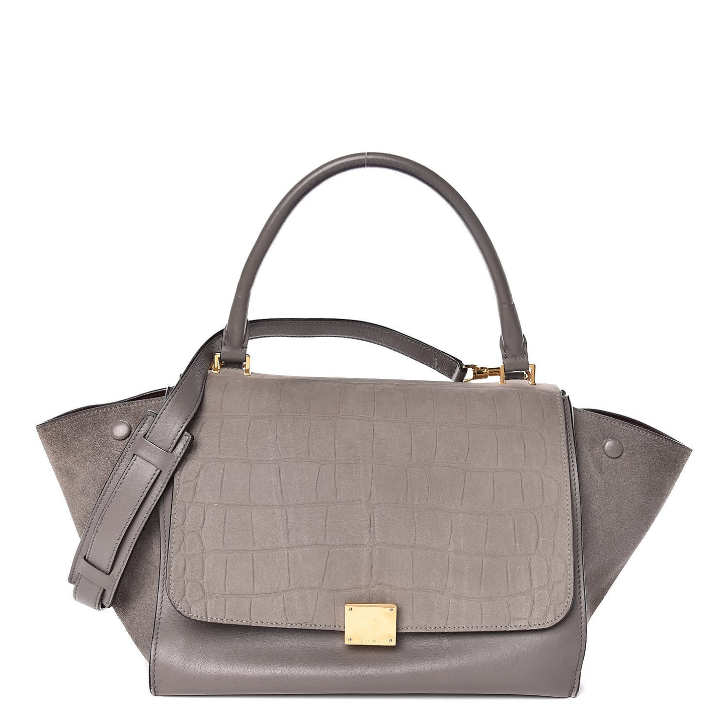 Crocodile Embossed Calfskin Suede Medium Trapeze Smoke