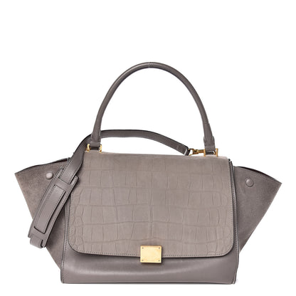 Celine Crocodile Embossed Calfskin Suede Medium Trapeze Smoke 1 of 9