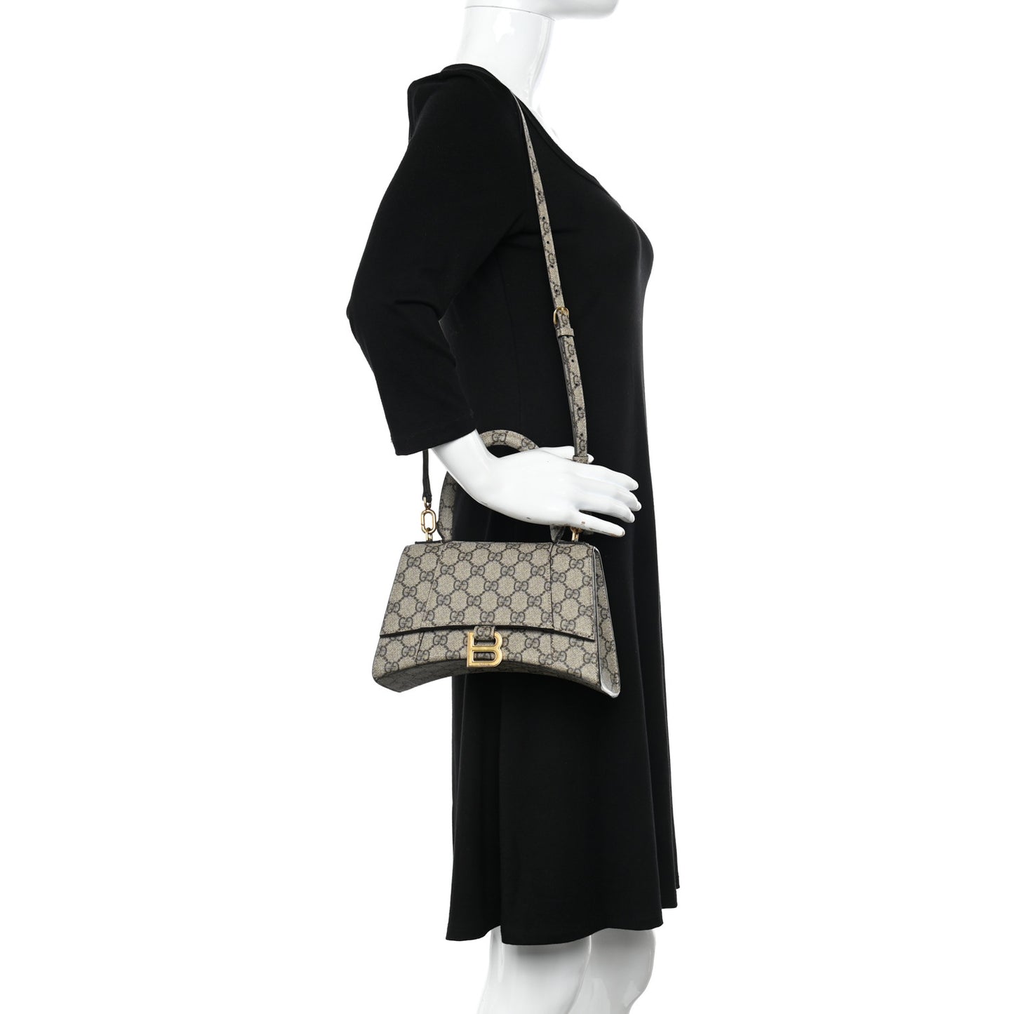 X GUCCI GG Supreme Monogram Small Hourglass Top Handle Bag Beige Ebony