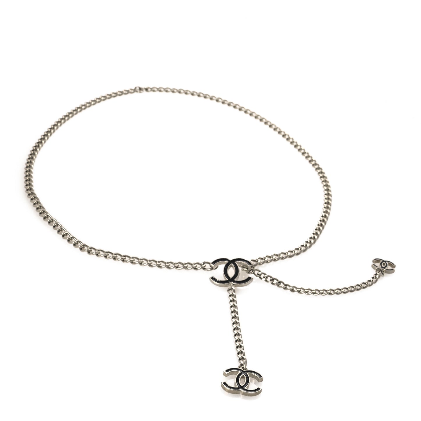 Enamel CC Chain Logo Belt Silver Black
