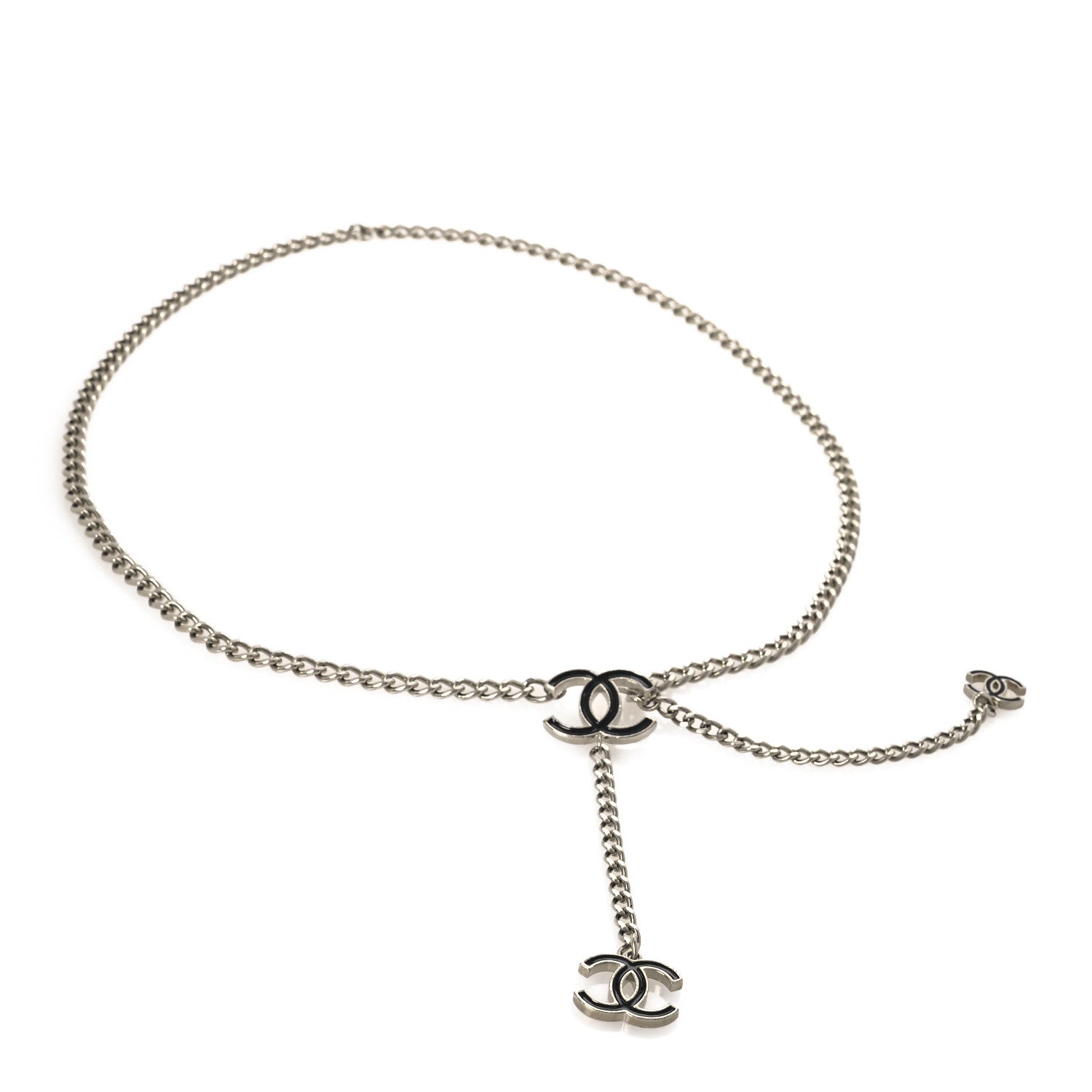 Chanel Enamel CC Chain Logo Belt Silver Black 1 of 5