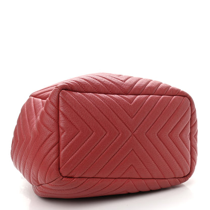 Chanel Deerskin Chevron Quilted Medium CC Chain Bucket Drawstring Bag Red 4 of 12