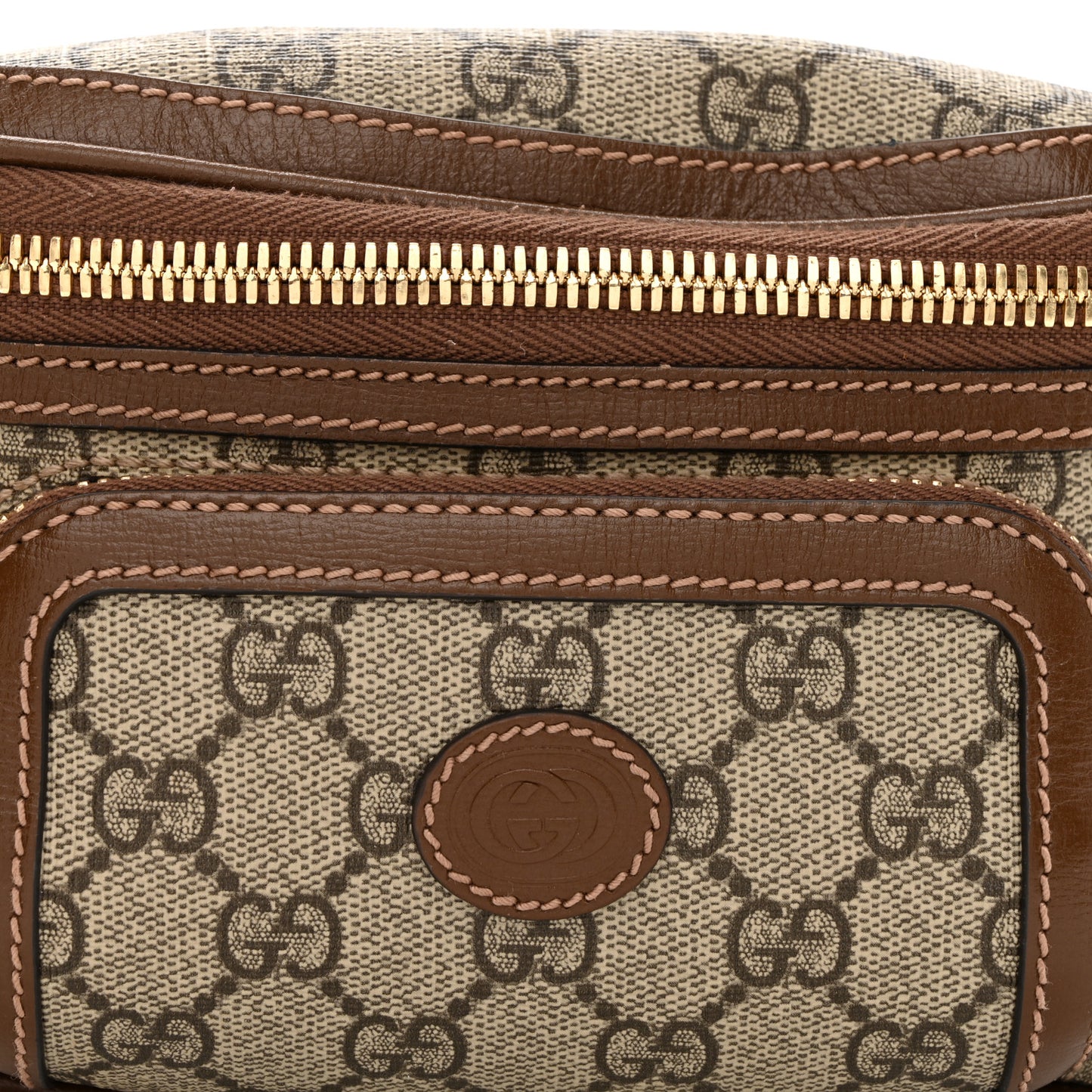 GG Supreme Monogram Textured Calfskin Retro Interlocking G Belt Bag Beige Ebony Brown Sugar