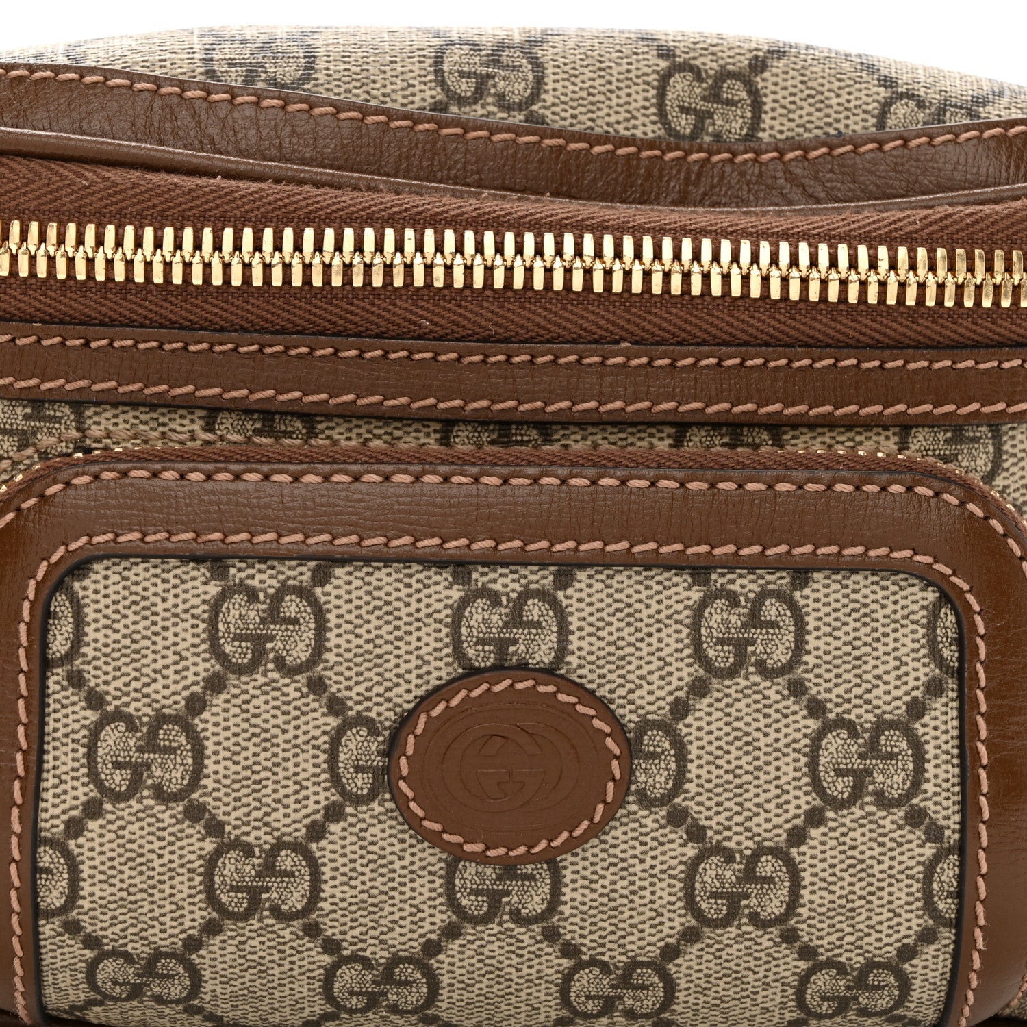 Gucci GG Supreme Monogram Textured Calfskin Retro Interlocking G Belt Bag Beige Ebony Brown Sugar 7 of 10