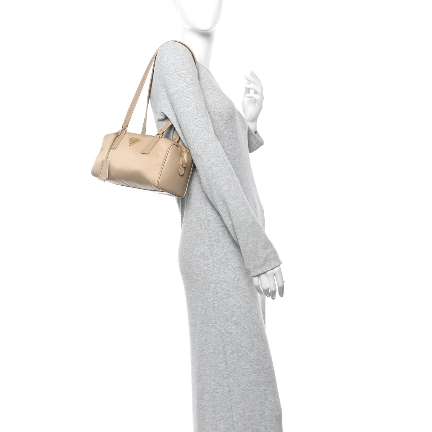 Re-Nylon Vitello Medium Top Handle Bag With Padlock Cammeo