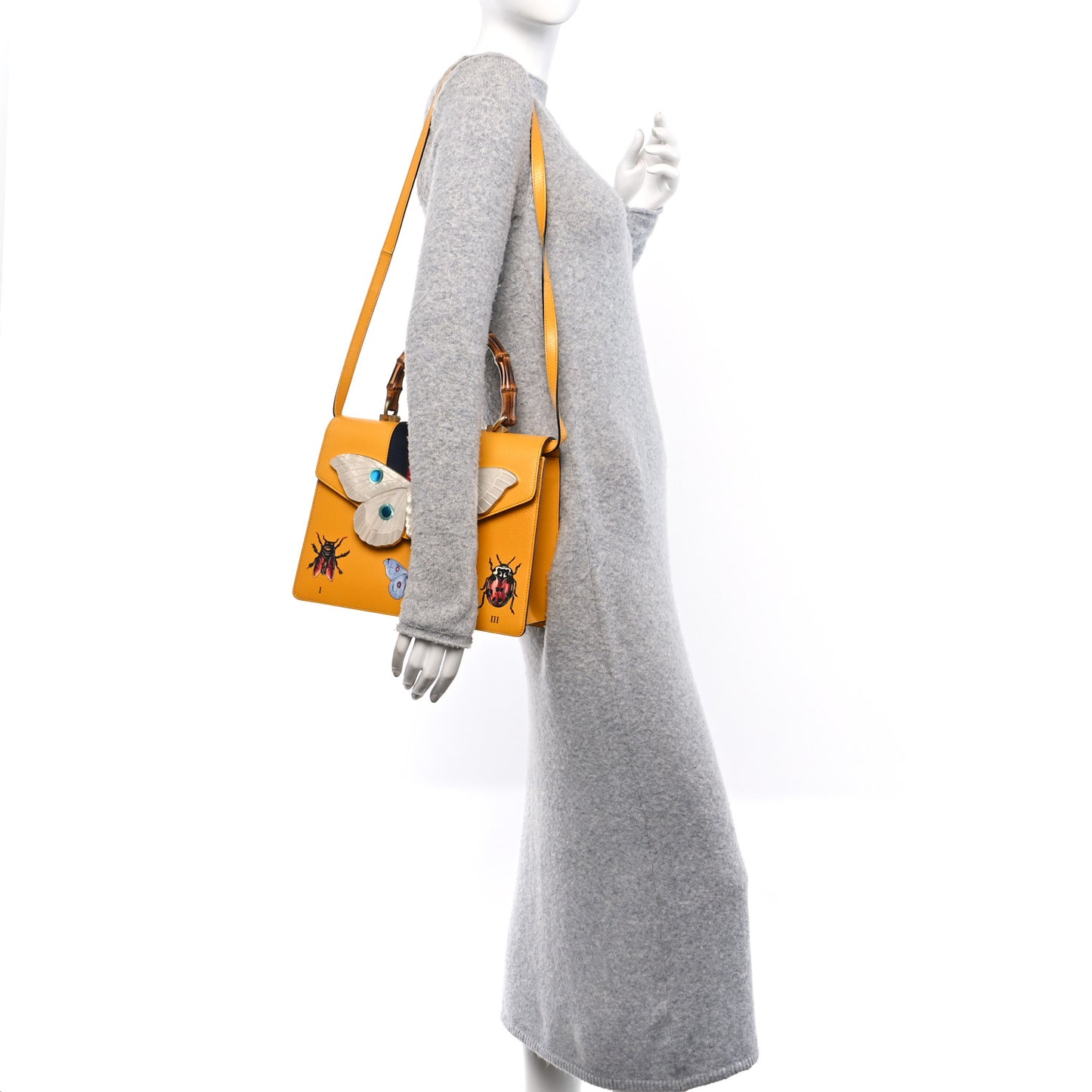 Textured Calfskin Bamboo Web Medium Falena Moth Top Handle Bag Crop