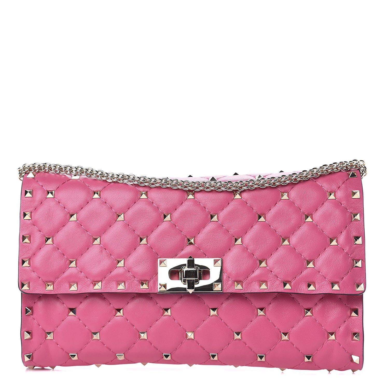 Valentino Garavani Nappa Rockstud Spike Wallet On Chain Pink Orchid 1 of 9