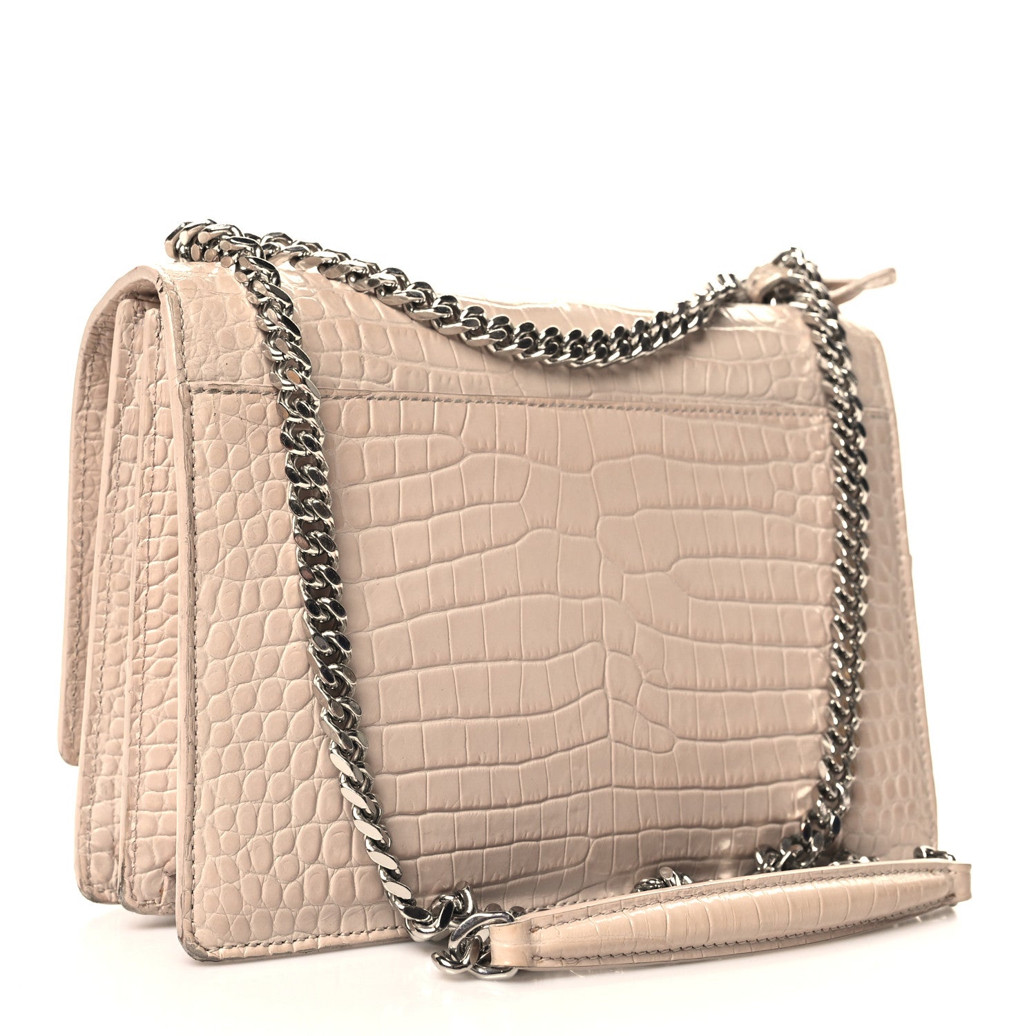 Saint Laurent Calfskin Crocodile Embossed Medium Monogram Sunset Sunset Dark Beige 3 of 12