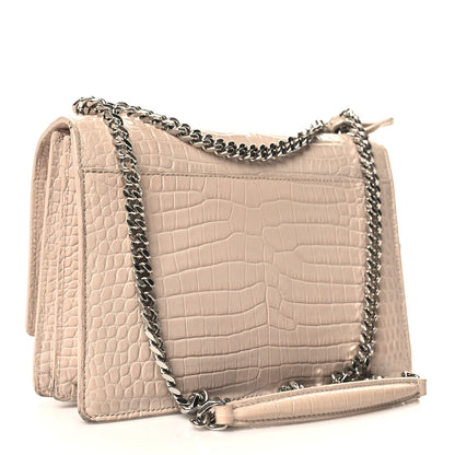 Saint Laurent Calfskin Crocodile Embossed Medium Monogram Sunset Sunset Dark Beige 3 of 12