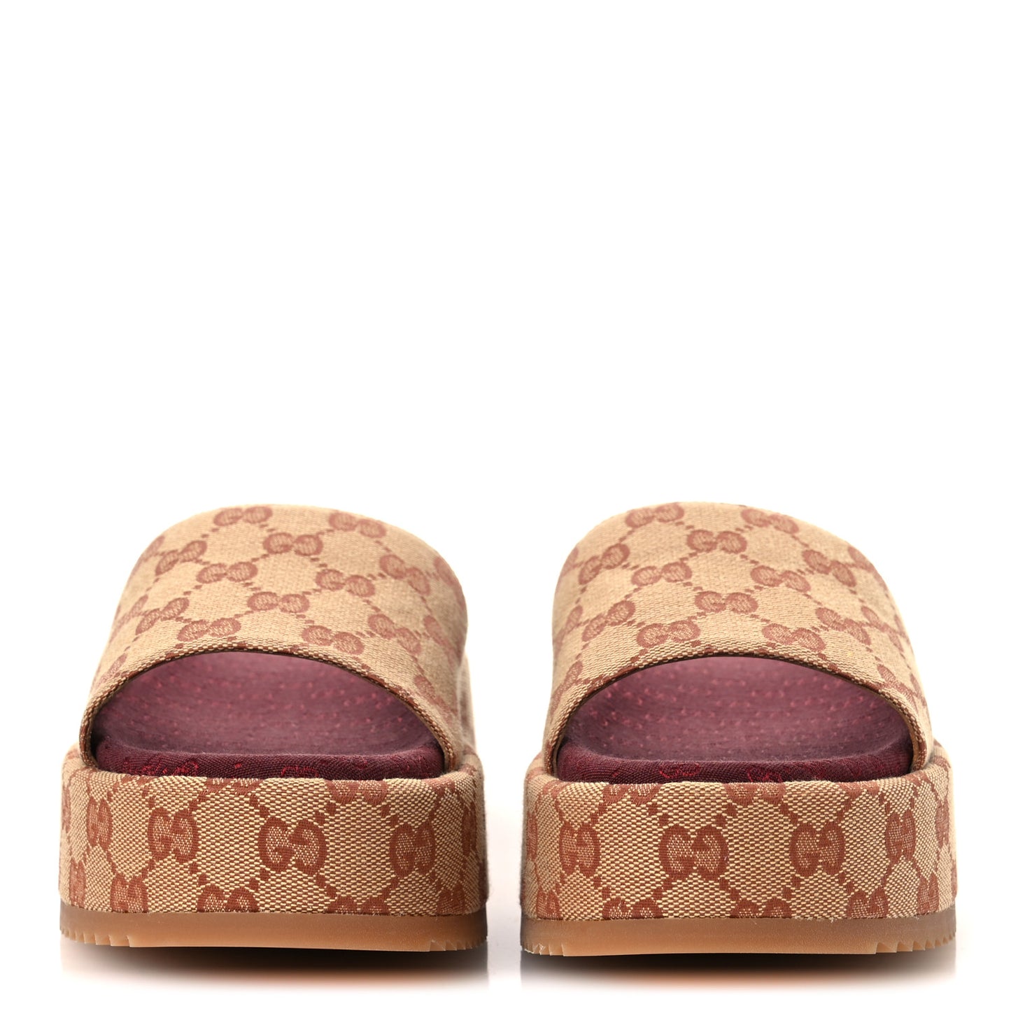 Canvas GG Monogram Angelina Platform Slide Sandals 38 Beige Ruggine