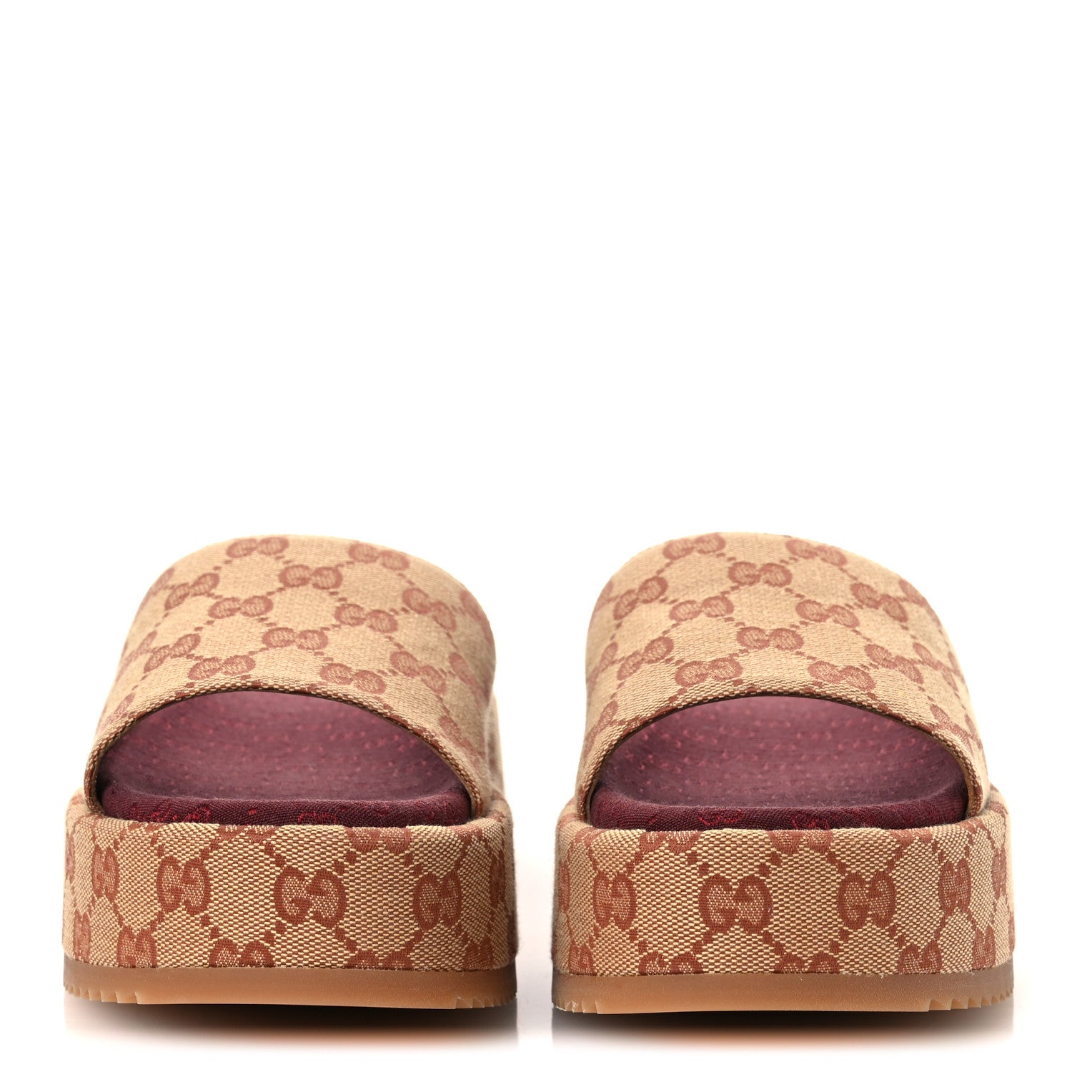 Gucci Canvas GG Monogram Angelina Platform Slide Sandals 38 Beige Ruggine 3 of 11