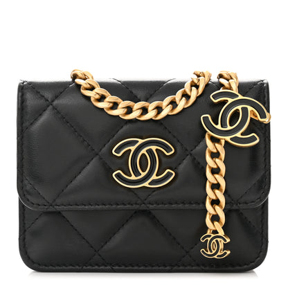 Chanel Lambskin Enamel Quilted Pending CC Flap Belt Bag Black 1 of 12