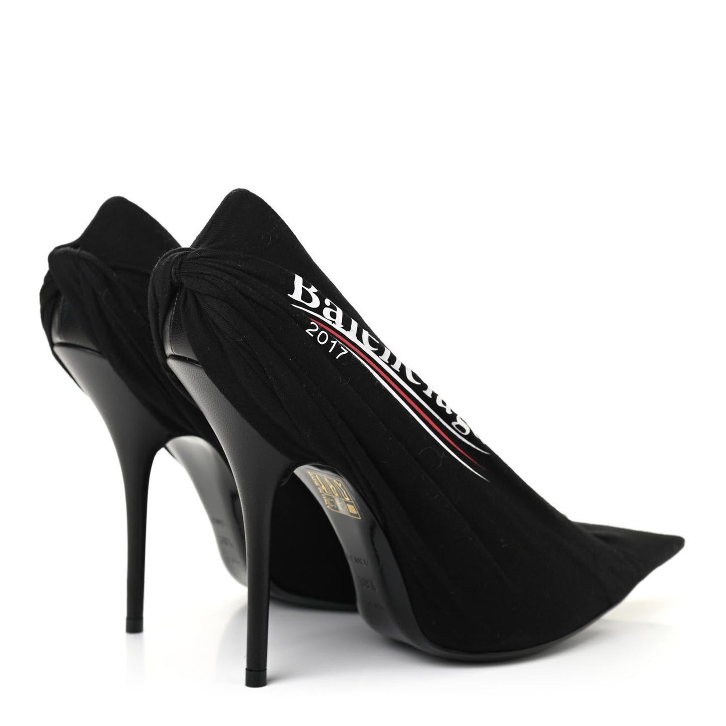 Jersey Crepe Political Campaign Logo Knife 115 Pointed Pumps 39.5 Black White Rouge