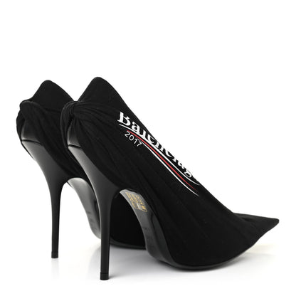 Balenciaga Jersey Crepe Political Campaign Logo Knife 115 Pointed Pumps 39.5 Black White Rouge 4 of 10