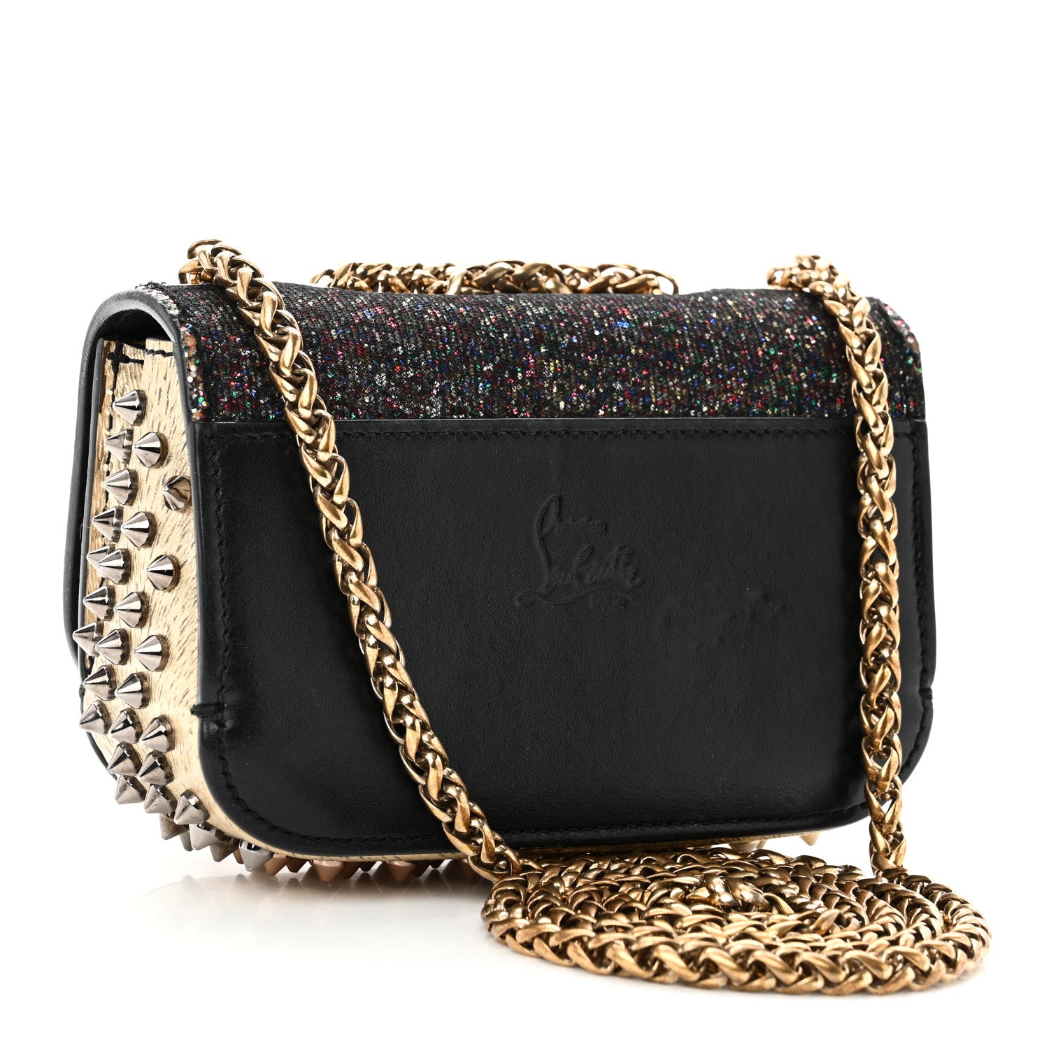 Christian Louboutin Glitter Calfskin Spikes Sweety Charity NV Crossbody Gold 3 of 10