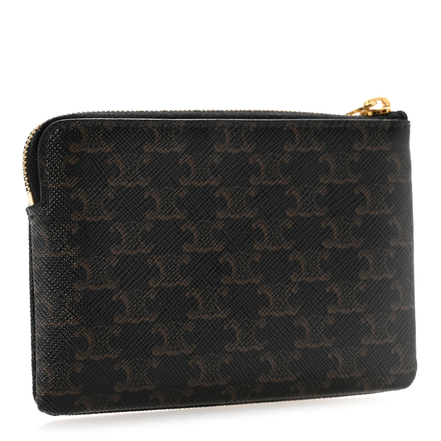 Triomphe Canvas Logo Coin and Card Pouch With Hook Black