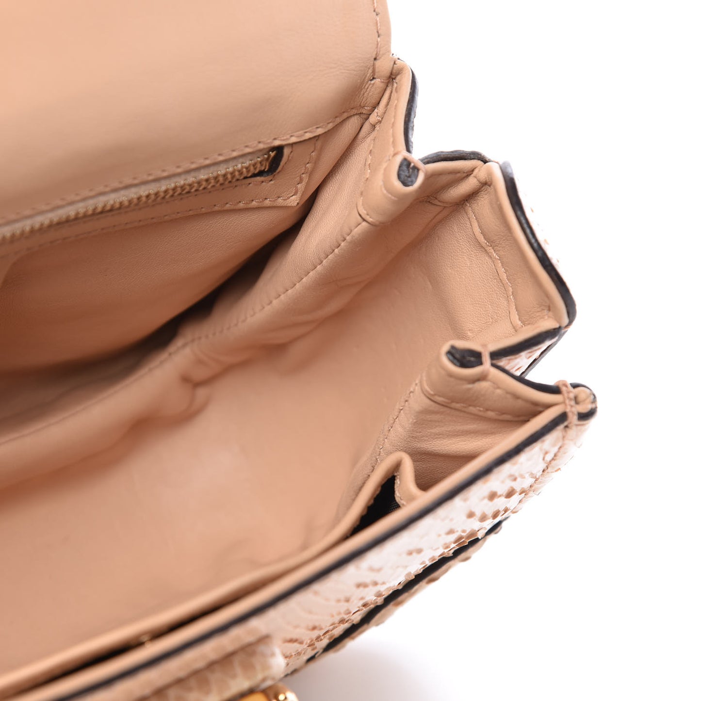Python Small New Bamboo Top Handle Bag Beige