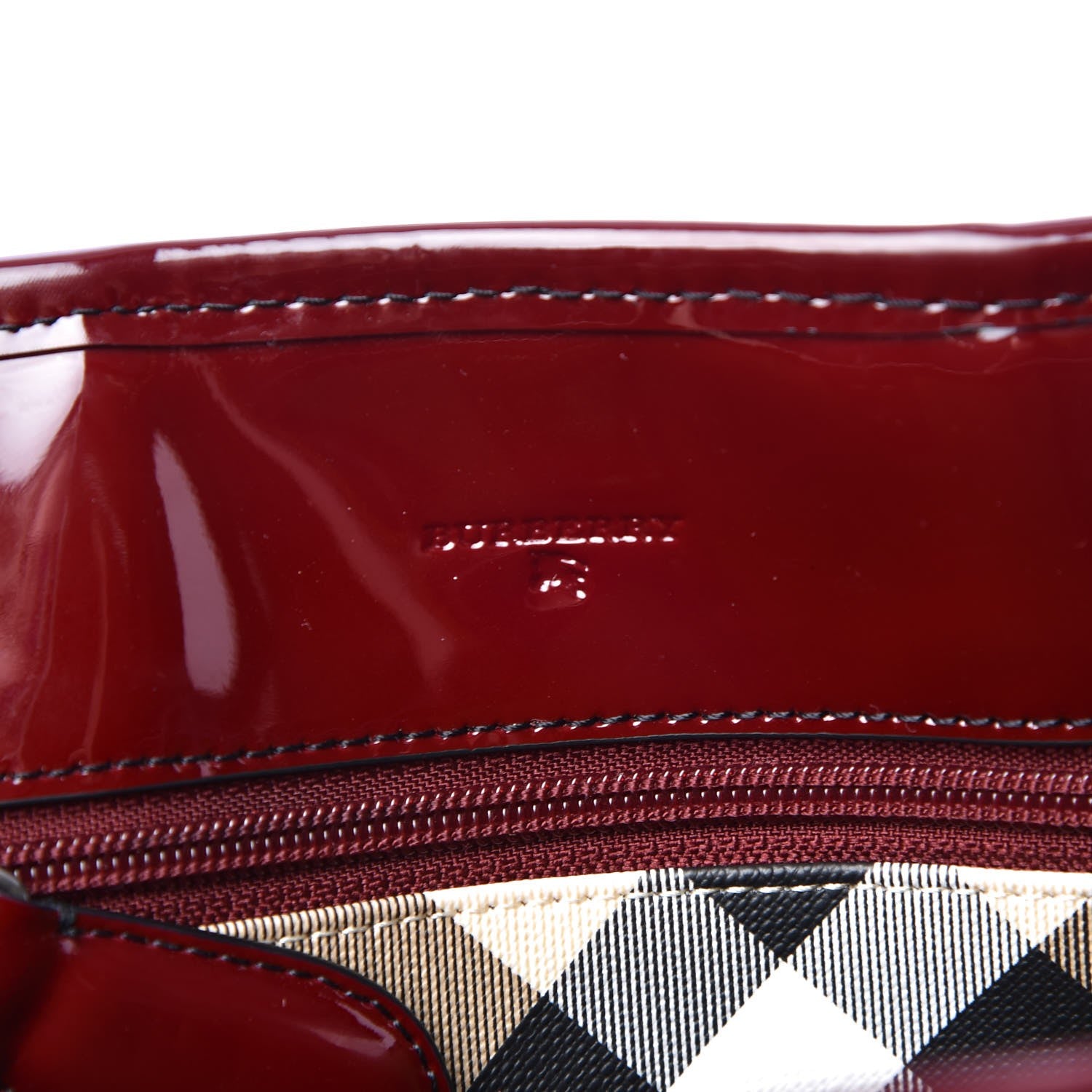 Burberry Patent Trim Small Nova Check Tote Red 6 of 16