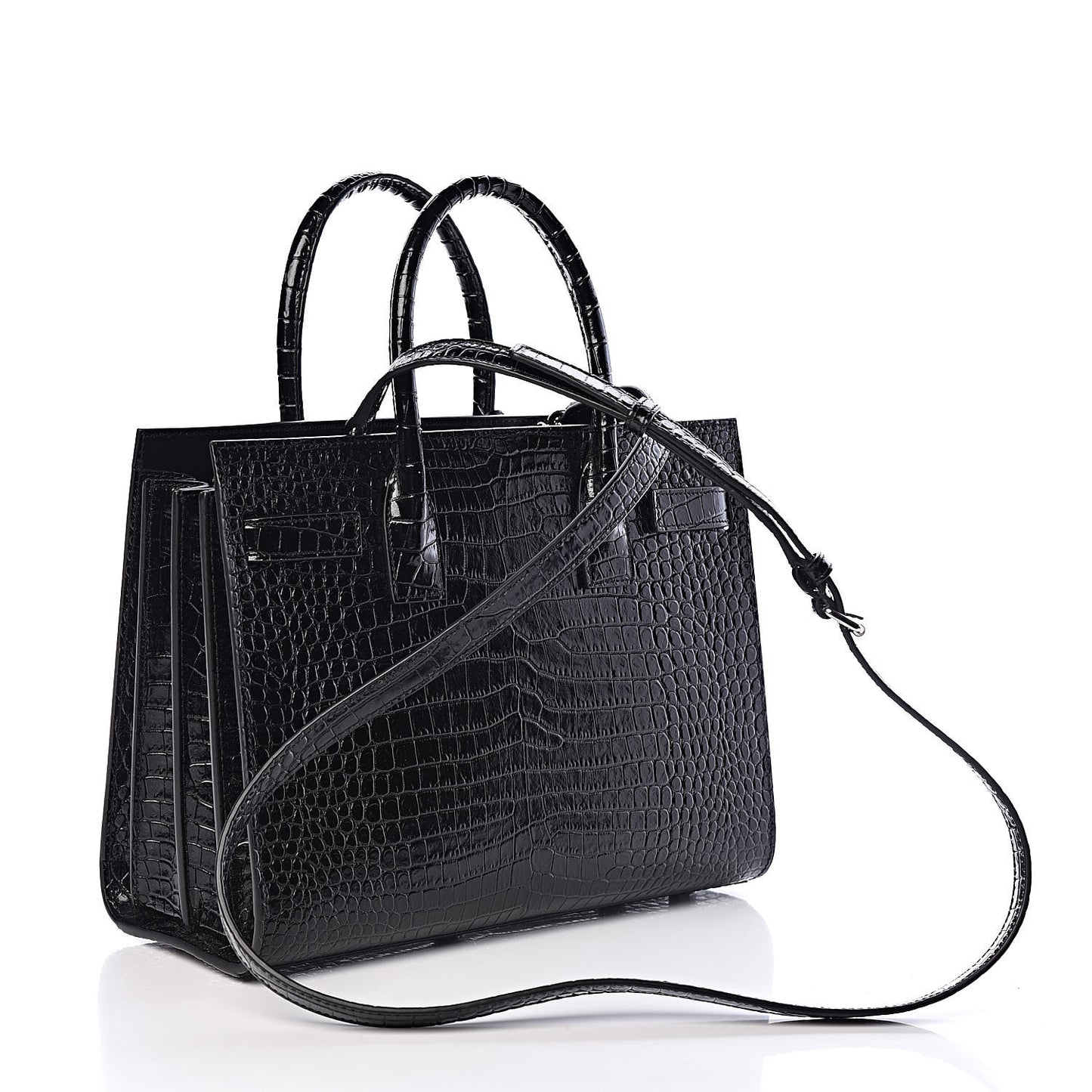 Calfskin Crocodile Embossed Baby Sac De Jour Black