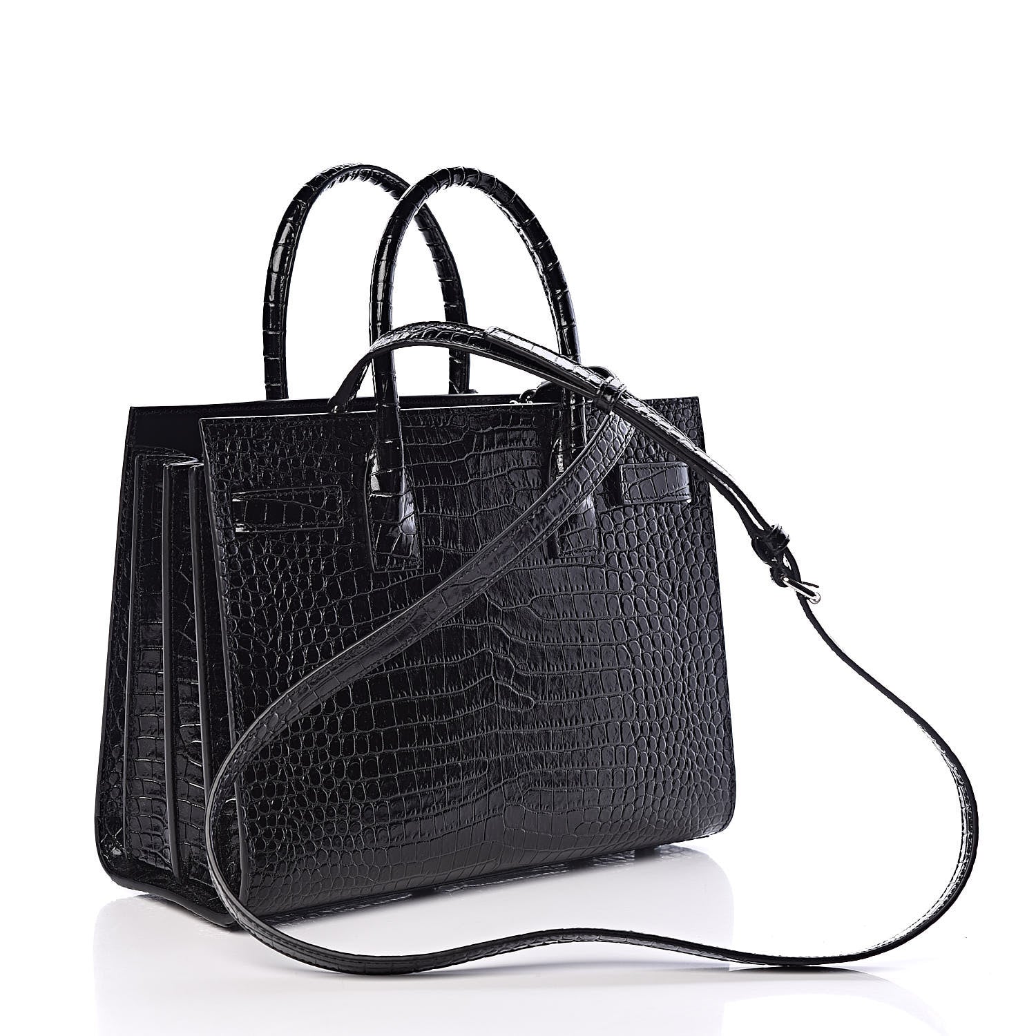Saint Laurent Calfskin Crocodile Embossed Baby Sac De Jour Black 3 of 9
