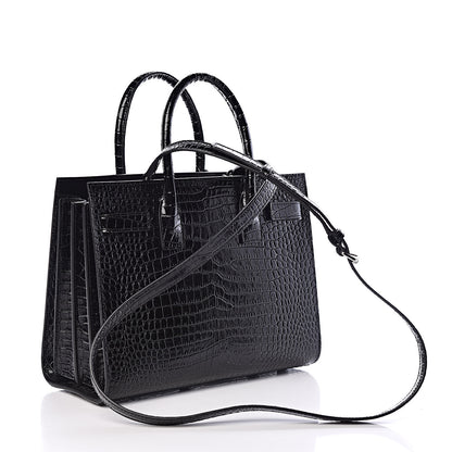 Saint Laurent Calfskin Crocodile Embossed Baby Sac De Jour Black 3 of 9
