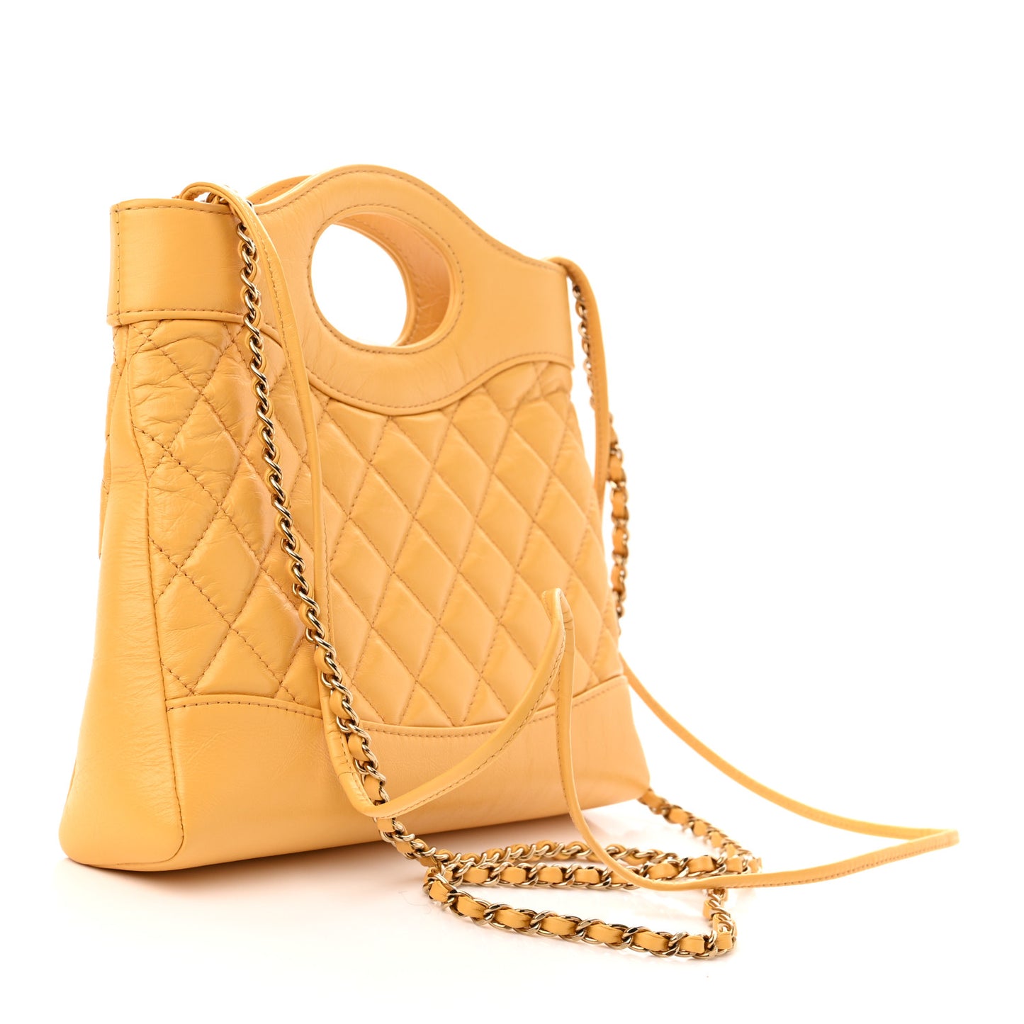 Shiny Crumpled Calfskin Quilted Mini 31 Shopping Bag Yellow