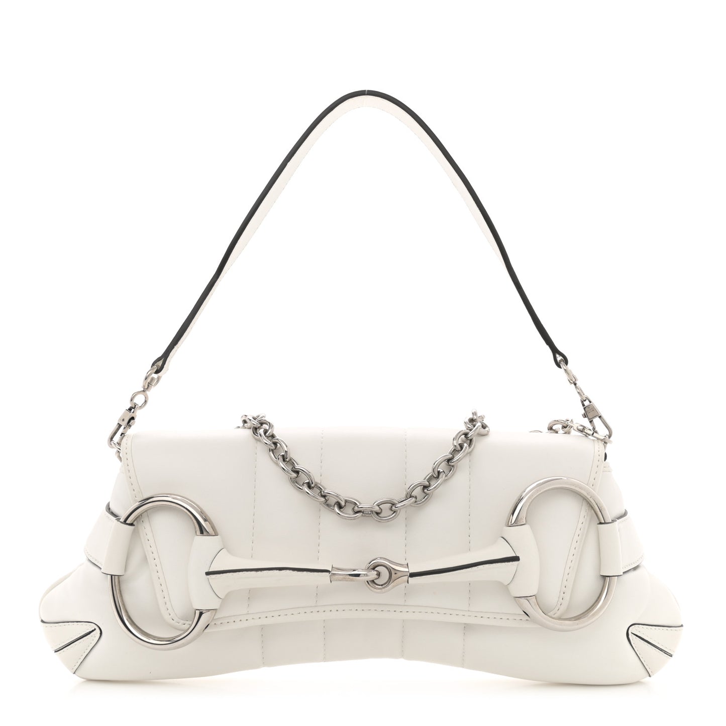 Nappa Vertical Matelasse Medium Maxi Horsebit Chain Shoulder Bag Mystic White