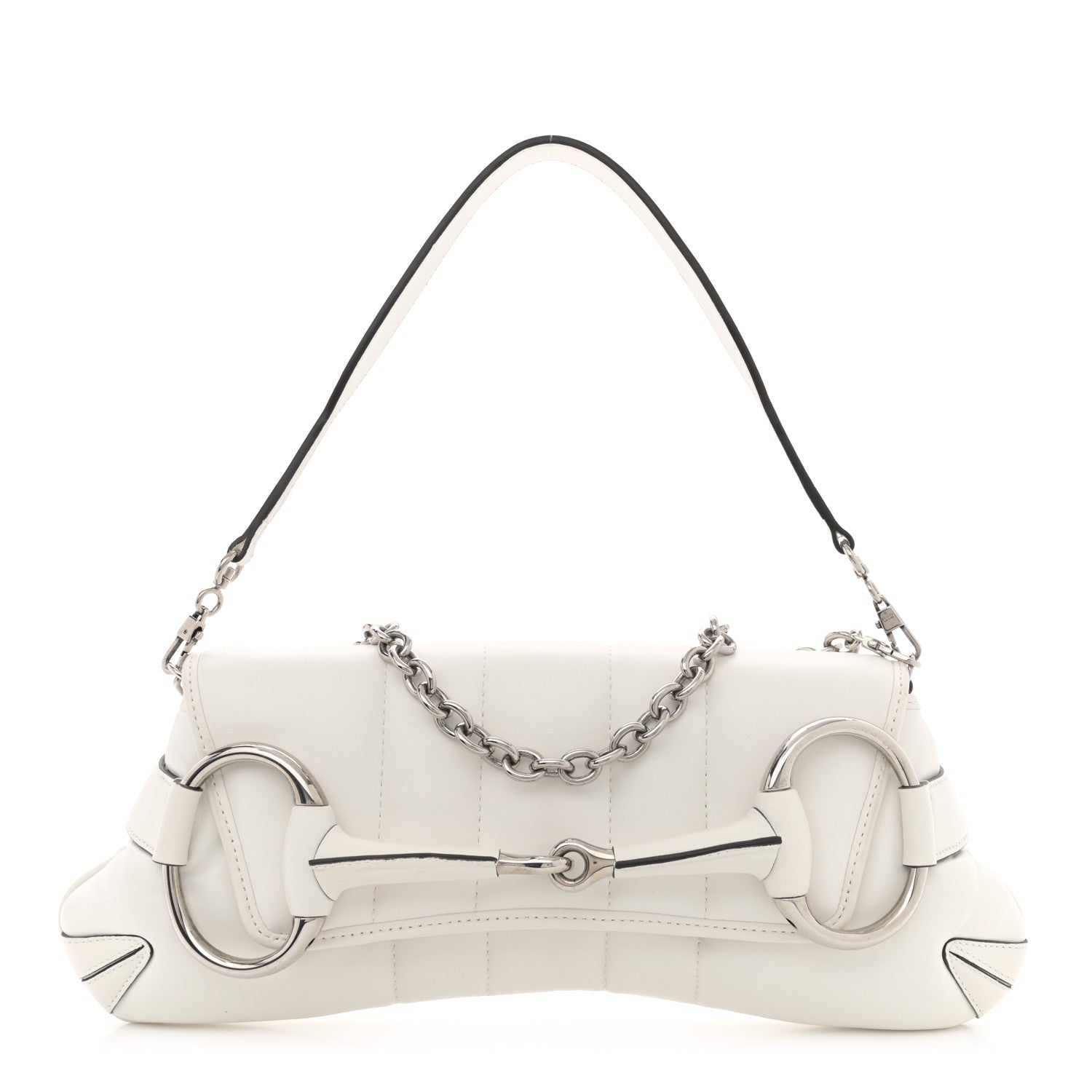Gucci Nappa Vertical Matelasse Medium Maxi Horsebit Chain Shoulder Bag Mystic White 1 of 13