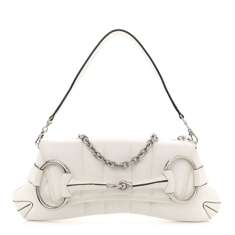 Nappa Vertical Matelasse Medium Maxi Horsebit Chain Shoulder Bag Mystic White