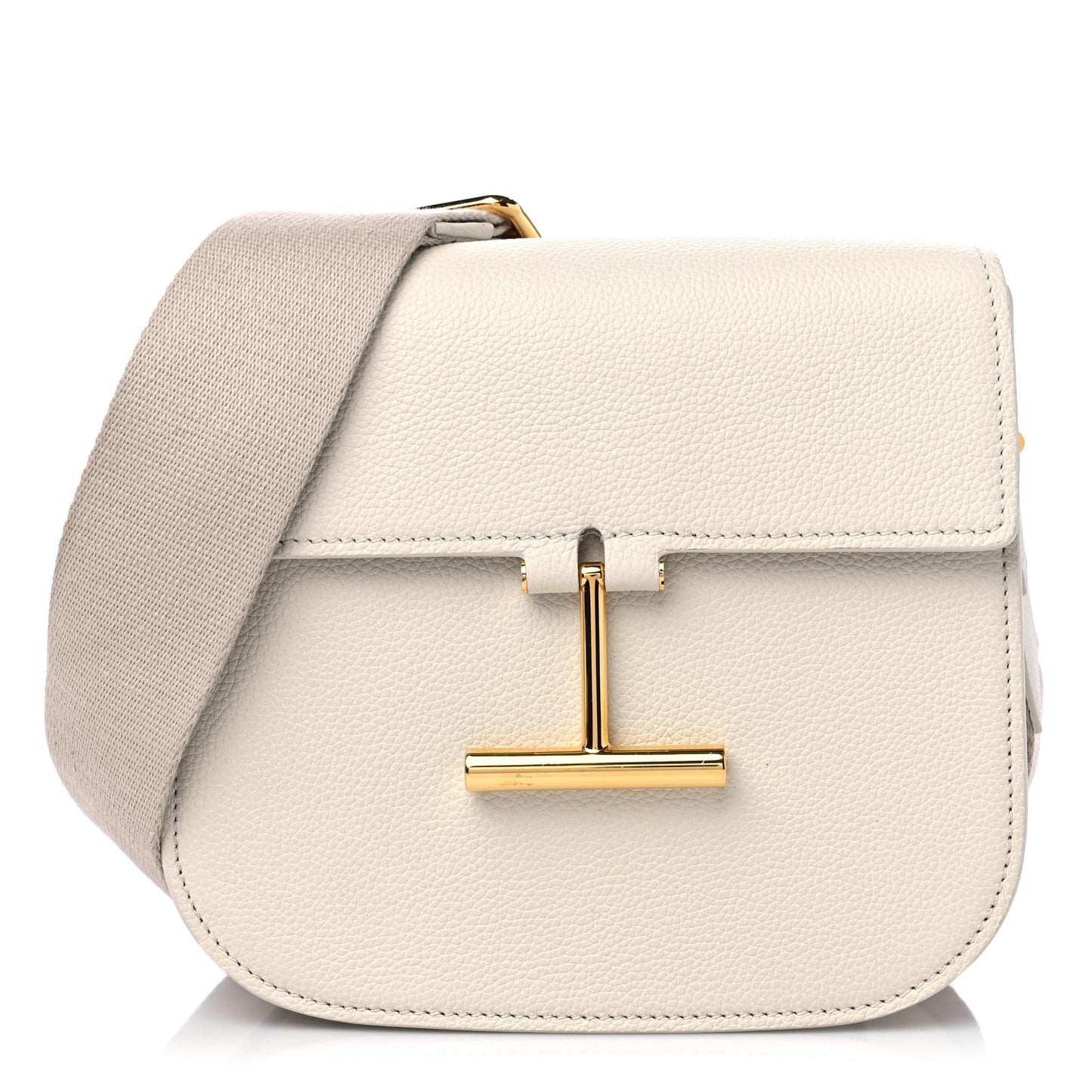 Grained Calfskin T Clasp Tara Crossbody Bag White