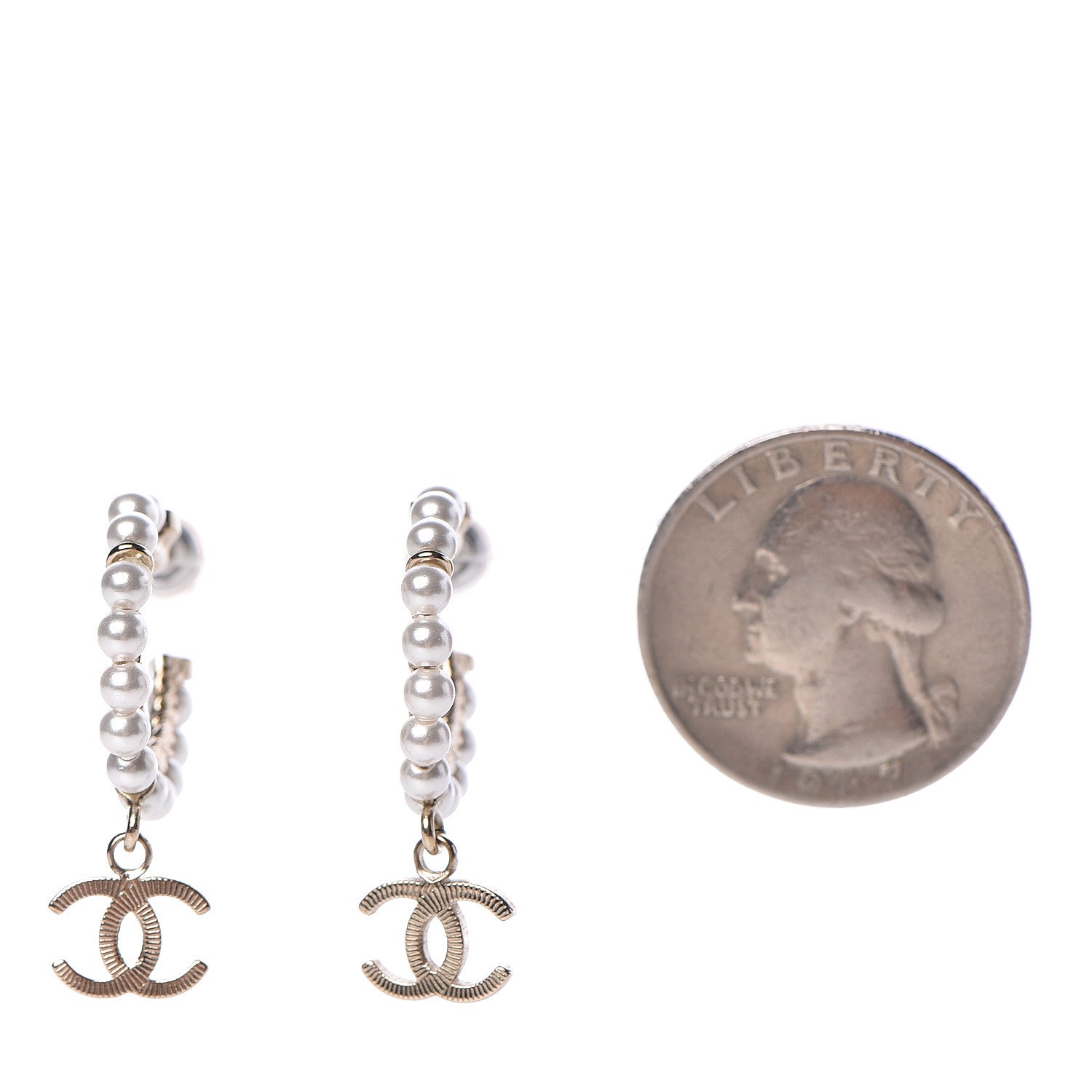 Chanel Pearl Charms CC Hoop Earrings Gold 2 of 5
