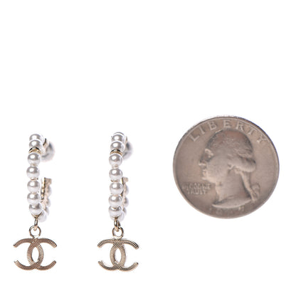 Chanel Pearl Charms CC Hoop Earrings Gold 2 of 5