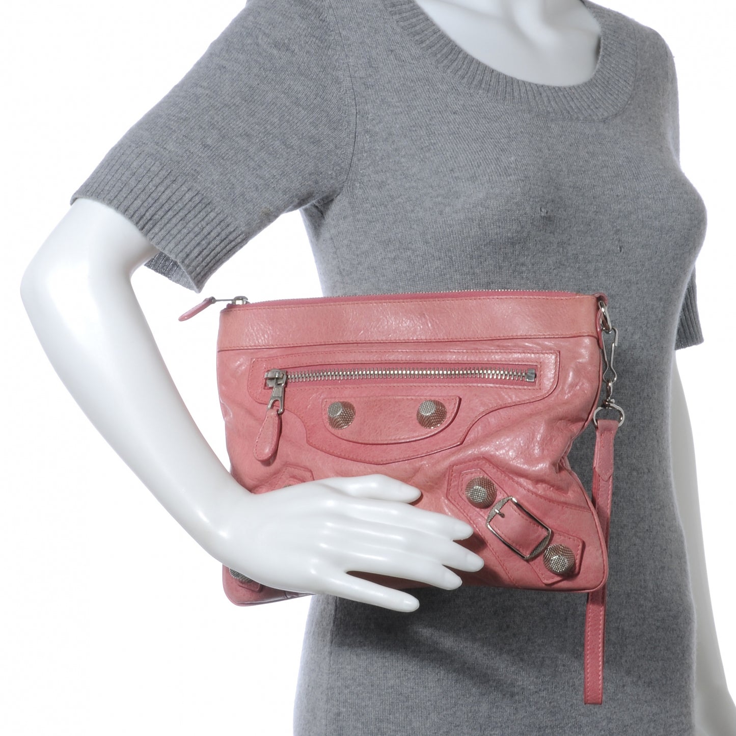 Agneau Giant Handle Flat Clutch Framboise