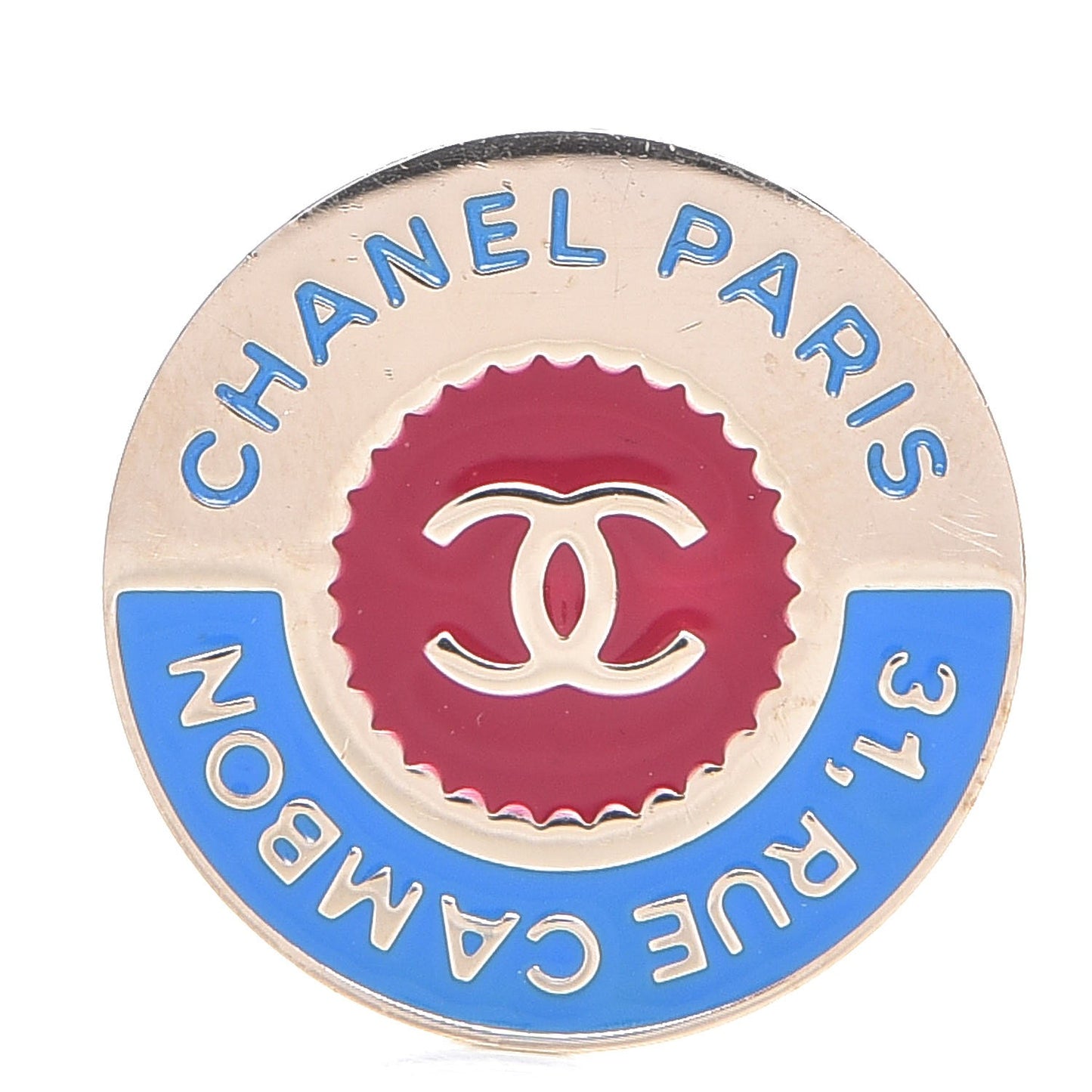 Enamel Rue Cambon CC Pin Brooch Blue Red Gold